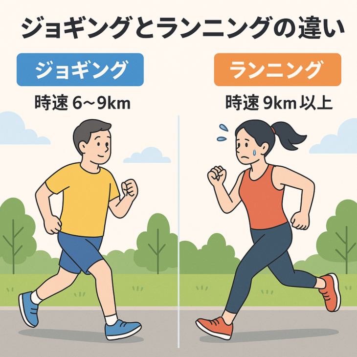 ジョギングとランニングの速度や動きの違いを示した人物イラスト